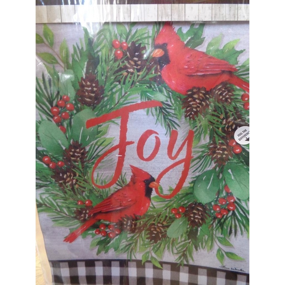 Garden Cardinal Wreath JOY Birds Small Garden Flag 12.5 x 18"